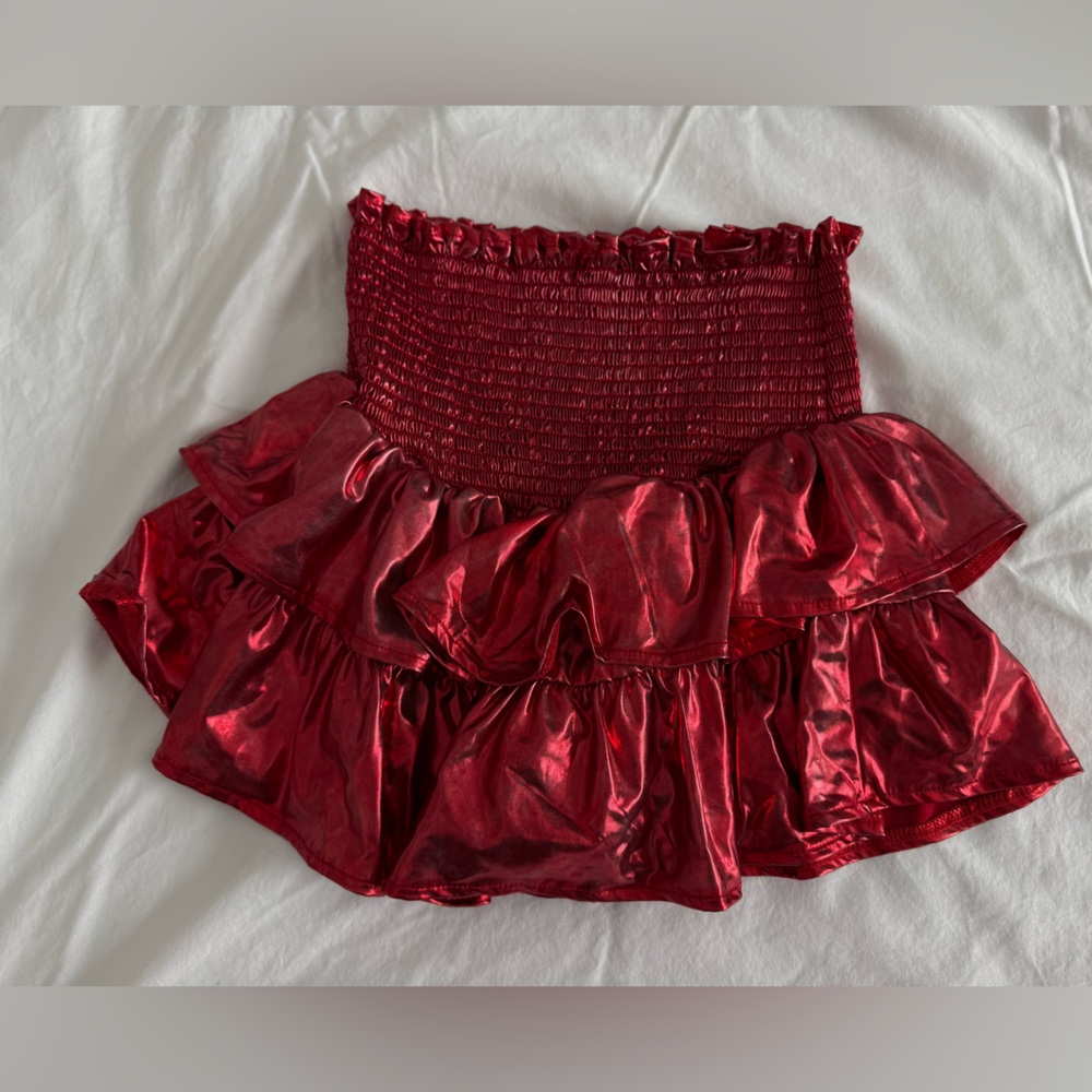 QUEEN OF SPARKLES Shimmering Red Mini Skirt